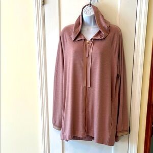 LOGO Lounge Sweatshirt Full‎ Zip-Up Hoodie Womens Large Rose Pink Coastal Cozy